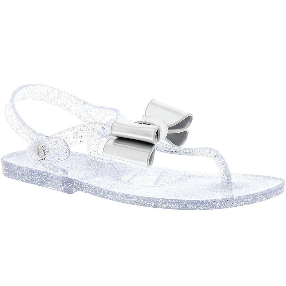 NIB Natural Steps Jelly Sandals Clear Silver Glitter Bow Sz 12 toddler kids girl